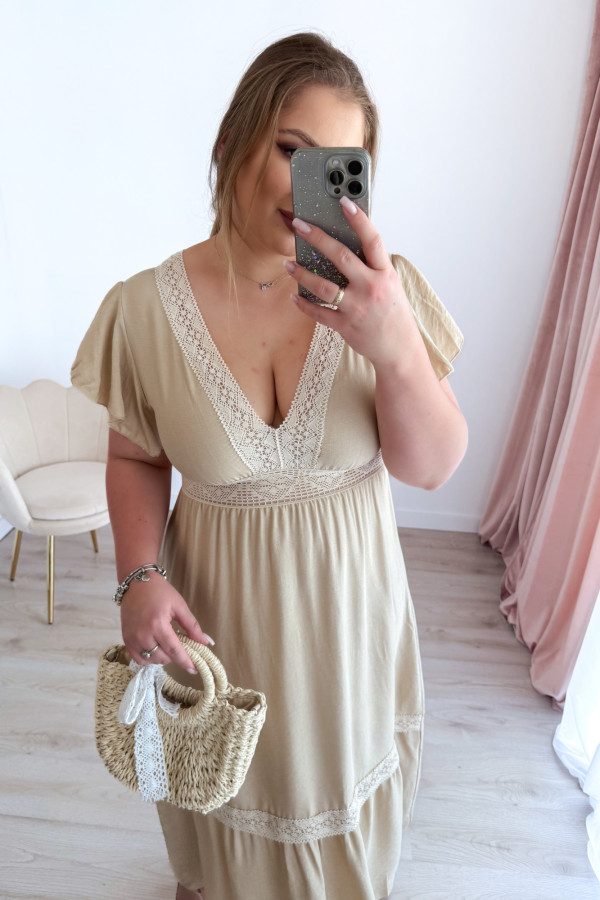 Sukienka boho maxi z koronkowymi wstawkami Boheme - beż 5