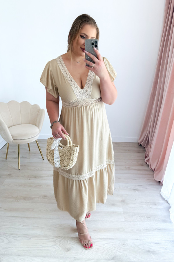 Sukienka boho maxi z koronkowymi wstawkami Boheme - beż 6