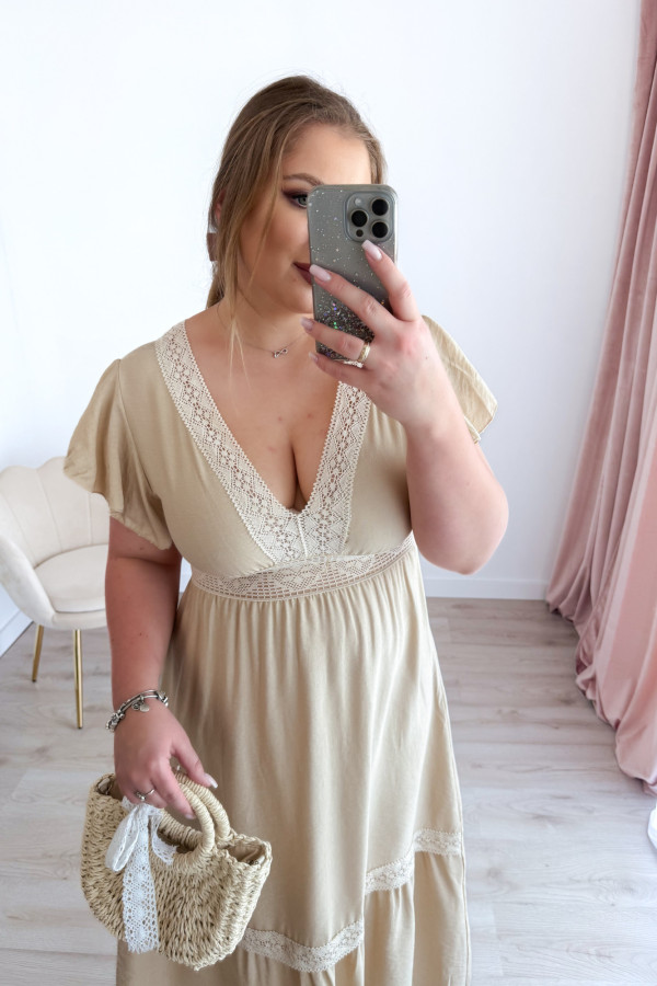 Sukienka boho maxi z koronkowymi wstawkami Boheme - beż 7