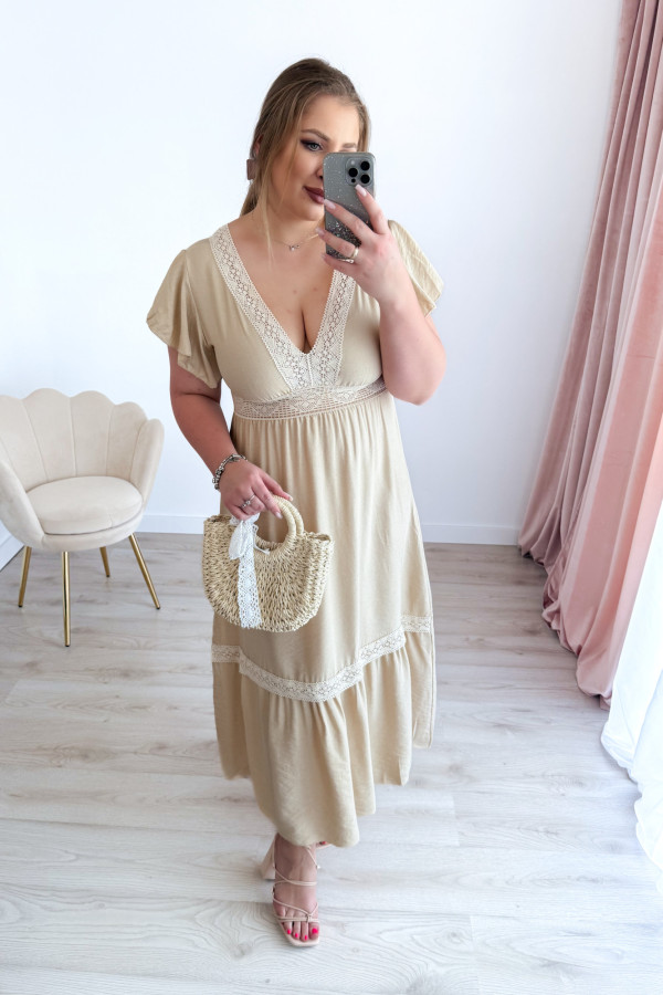 Sukienka boho maxi z koronkowymi wstawkami Boheme - beż 8