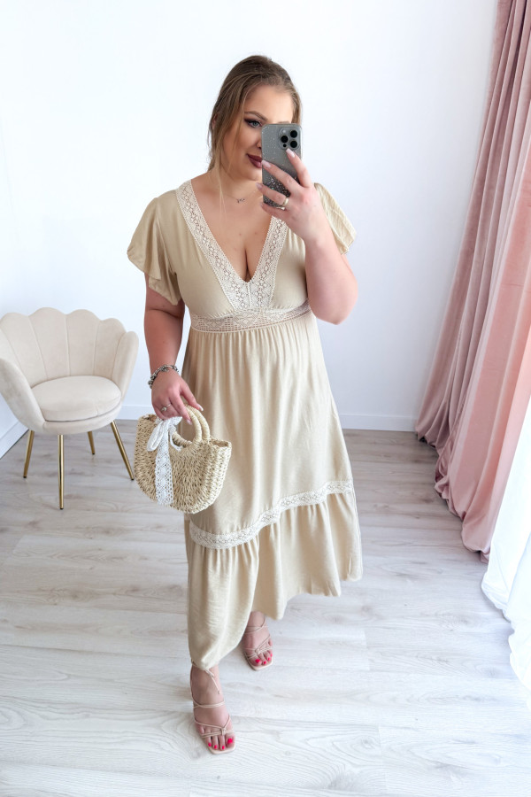 Sukienka boho maxi z koronkowymi wstawkami Boheme - beż 9