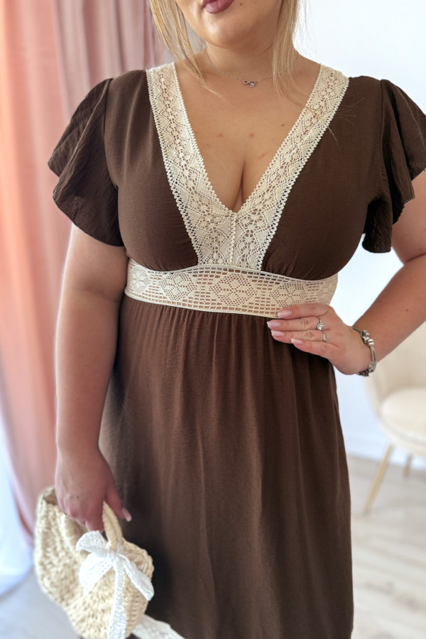 Sukienka boho maxi z koronkowymi wstawkami Boheme - czekolada 7