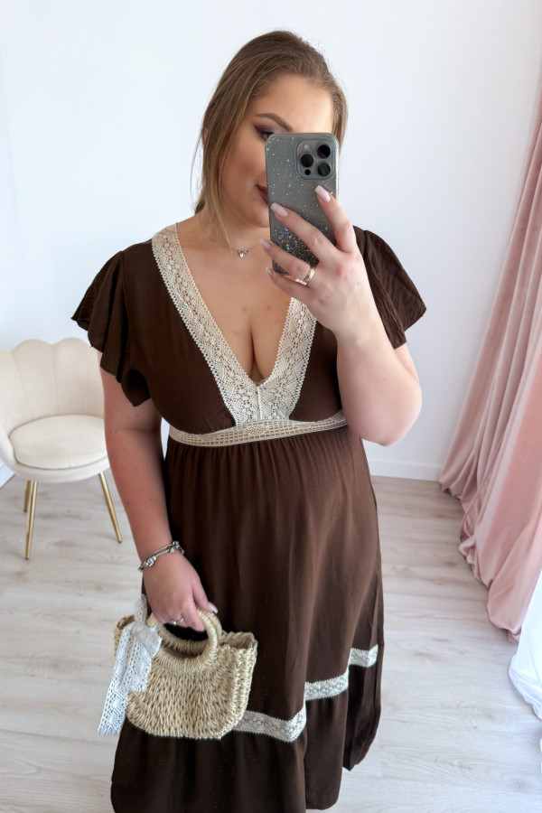 Sukienka boho maxi z koronkowymi wstawkami Boheme - czekolada 8
