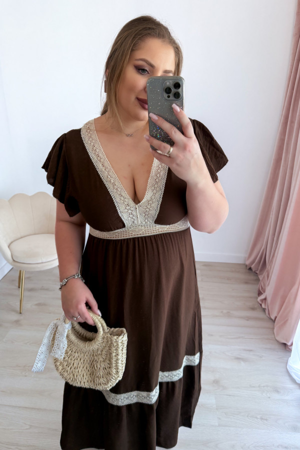 Sukienka boho maxi z koronkowymi wstawkami Boheme - czekolada 10