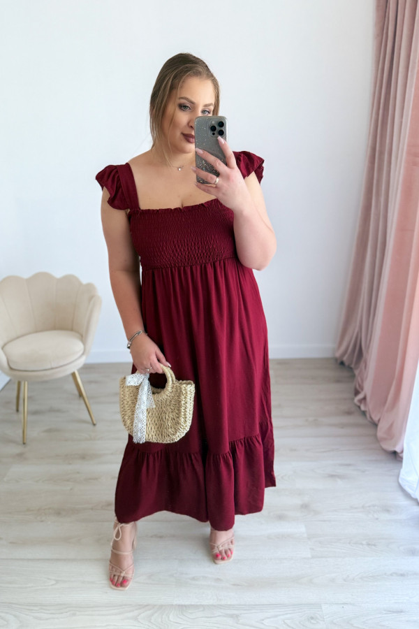 Sukienka maxi na ramiączka z falbankami Keira - bordo 7