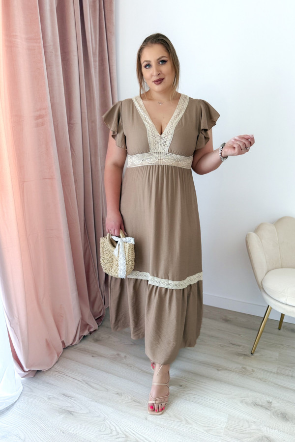 Sukienka boho maxi z koronkowymi wstawkami Boheme - beż 2