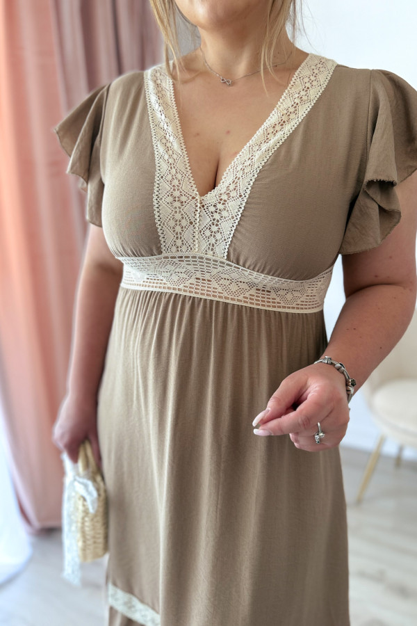 Sukienka boho maxi z koronkowymi wstawkami Boheme - beż 3