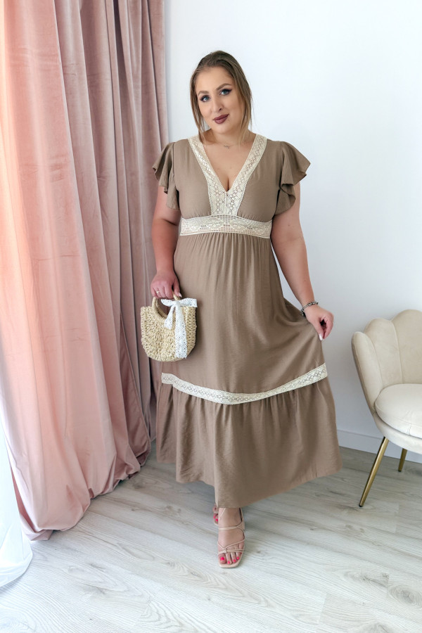 Sukienka boho maxi z koronkowymi wstawkami Boheme - beż