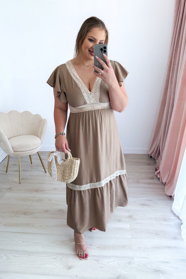 Sukienka boho maxi z koronkowymi wstawkami Boheme - beż 4