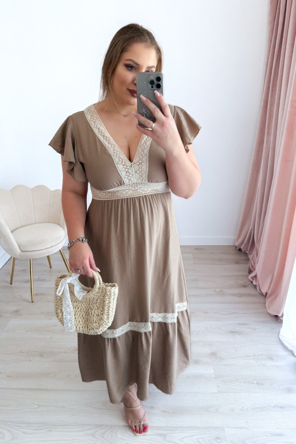 Sukienka boho maxi z koronkowymi wstawkami Boheme - beż 5