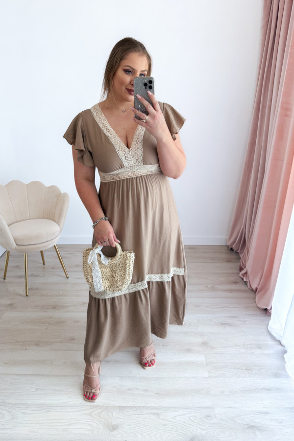 Sukienka boho maxi z koronkowymi wstawkami Boheme - beż 6
