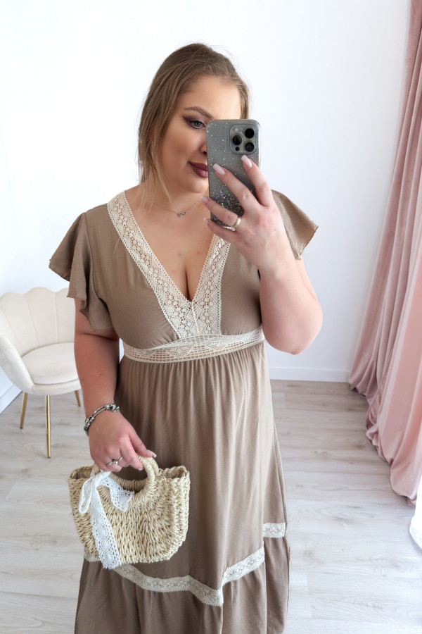 Sukienka boho maxi z koronkowymi wstawkami Boheme - beż 7