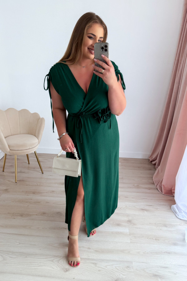 Sukienka maxi z różą na paseczku Cerise - butelkowa zieleń 5