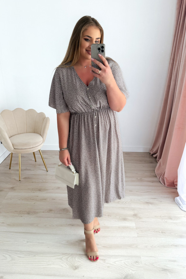 Sukienka plus size wiskozowa midi z dekoltem V fango w kropeczki Calina 1