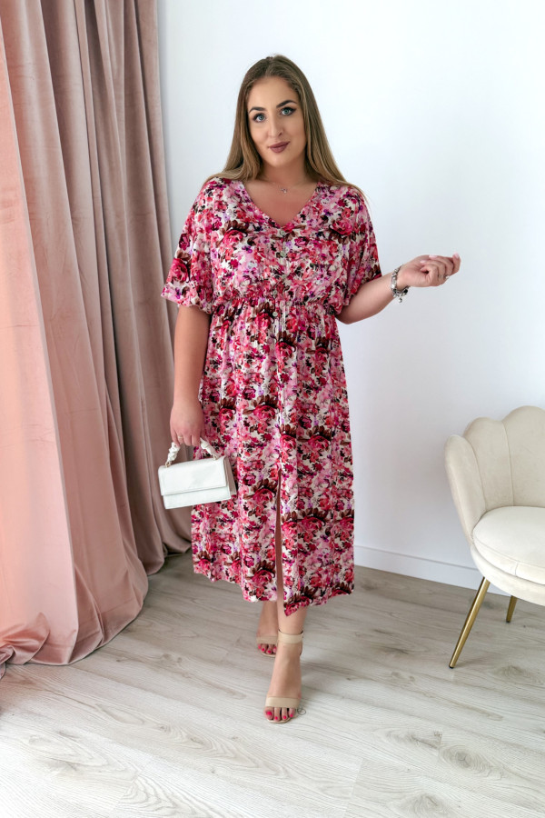 Sukienka plus size wiskozowa midi z dekoltem V koralowo-różowe kwiatki Calina 3