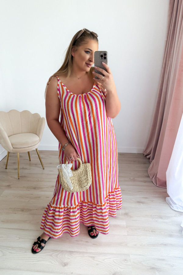 Sukienka maxi na ramiączkach pomarańczowo-fuksjowe paski Colette 1