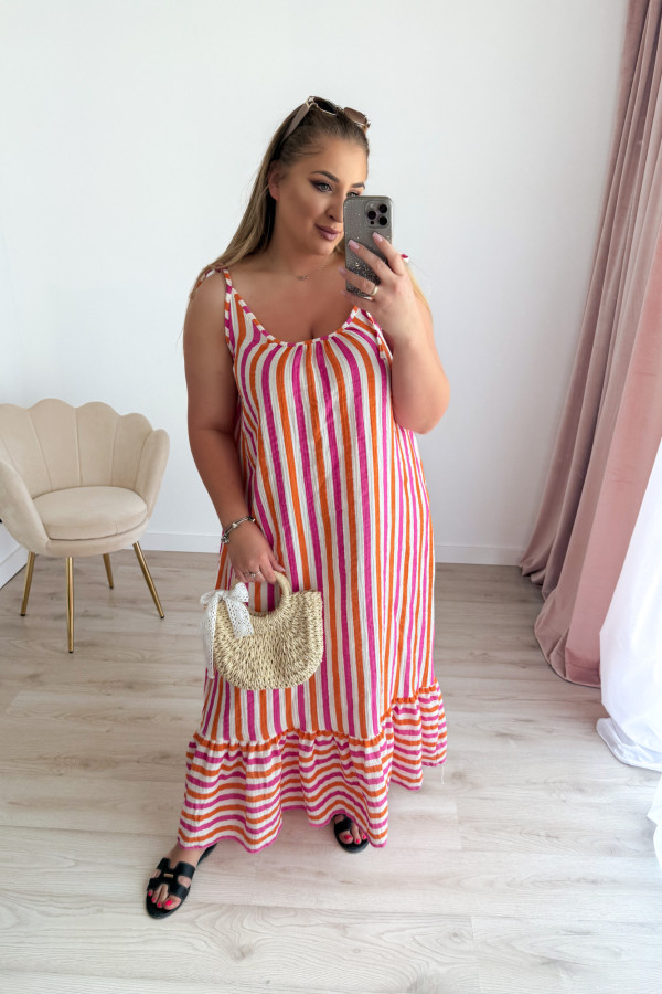 Sukienka maxi na ramiączkach pomarańczowo-fuksjowe paski Colette 3