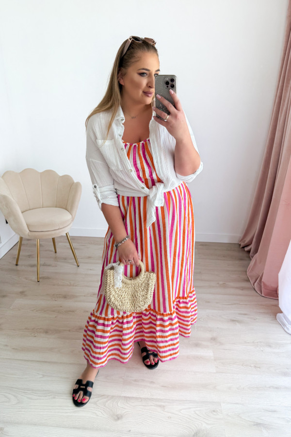 Sukienka maxi na ramiączkach pomarańczowo-fuksjowe paski Colette 5
