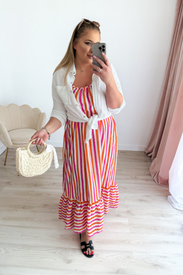 Sukienka maxi na ramiączkach pomarańczowo-fuksjowe paski Colette 8