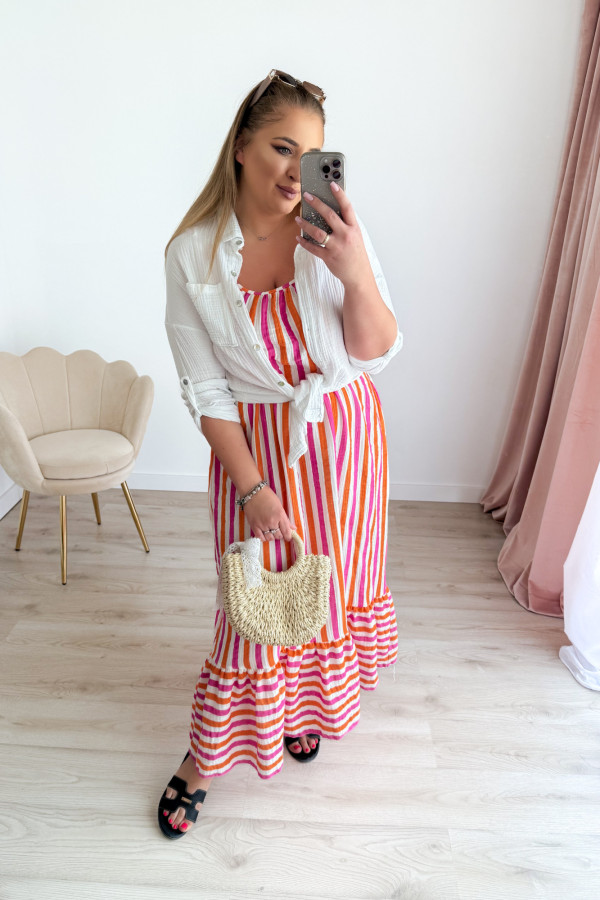 Sukienka maxi na ramiączkach pomarańczowo-fuksjowe paski Colette 9