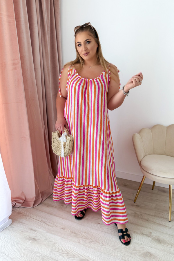 Sukienka maxi na ramiączkach pomarańczowo-fuksjowe paski Colette 11