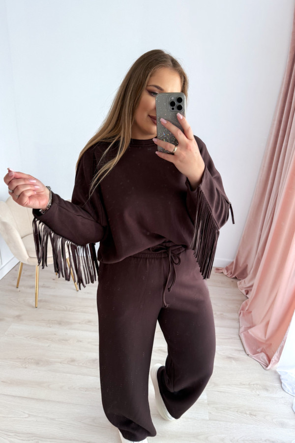 Bluza oversize z frędzlami Mireya - czekolada 1