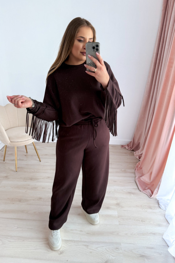 Bluza oversize z frędzlami Mireya - czekolada 3