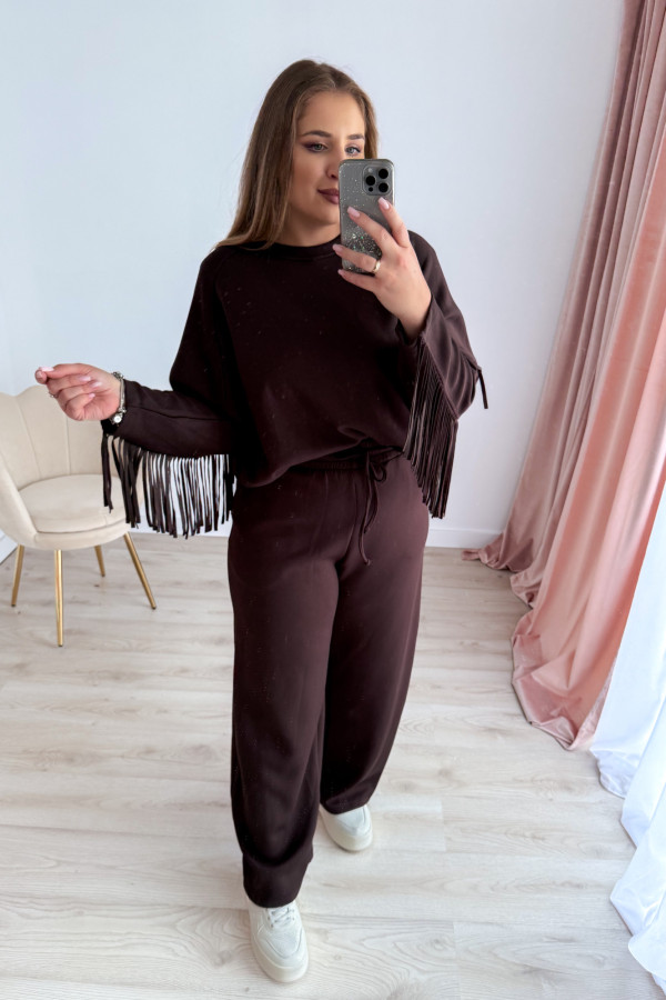 Bluza oversize z frędzlami Mireya - czekolada 4