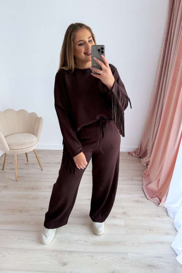 Bluza oversize z frędzlami Mireya - czekolada 5