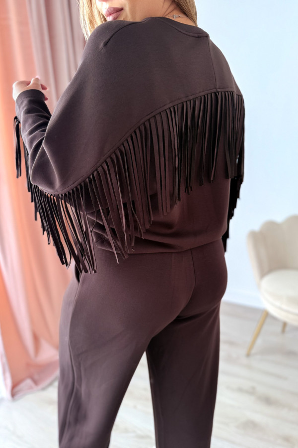 Bluza oversize z frędzlami Mireya - czekolada 6