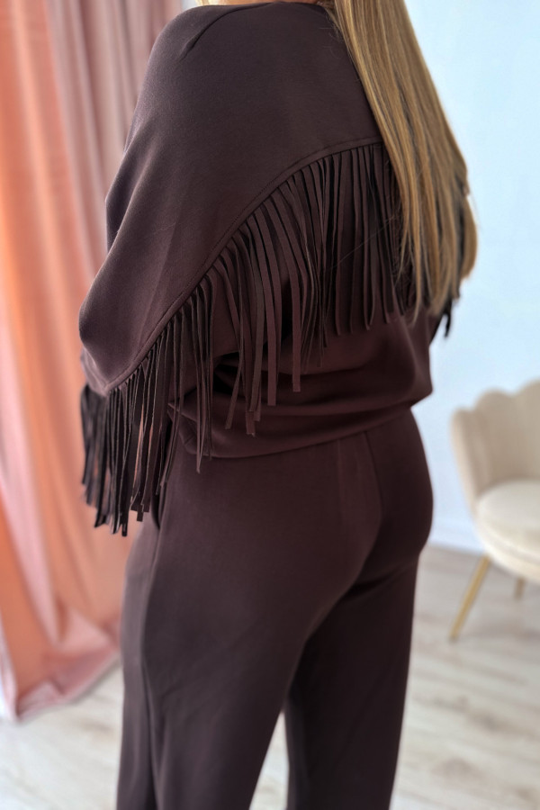 Bluza oversize z frędzlami Mireya - czekolada 7