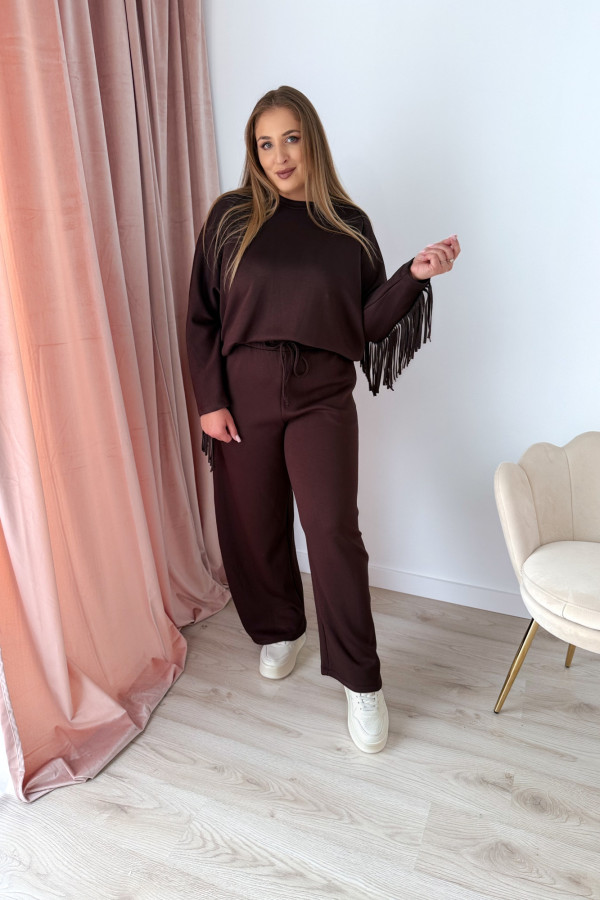 Bluza oversize z frędzlami Mireya - czekolada