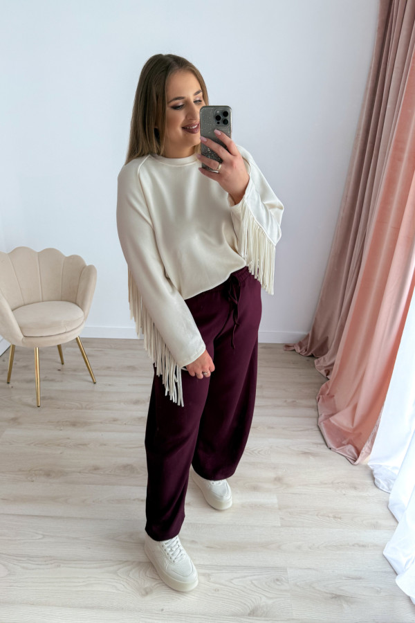 Bluza oversize z frędzlami Mireya - kremowa 1
