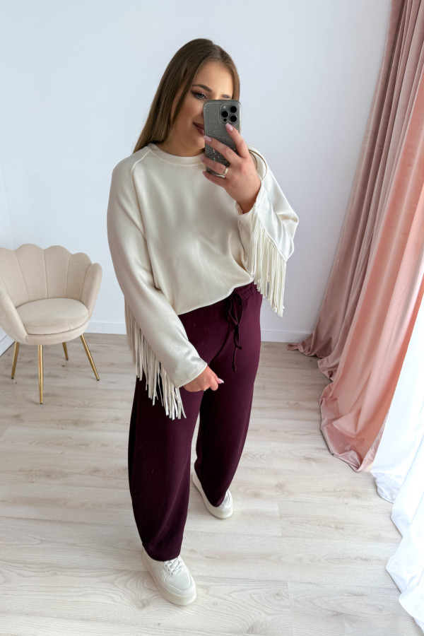 Bluza oversize z frędzlami Mireya - kremowa 2