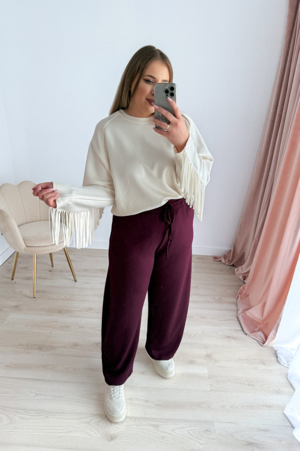 Bluza oversize z frędzlami Mireya - kremowa 3