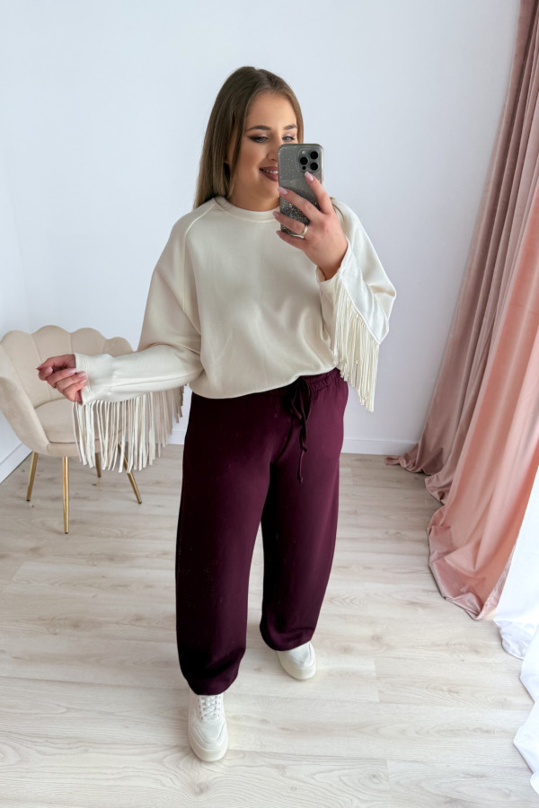 Bluza oversize z frędzlami Mireya - kremowa 4