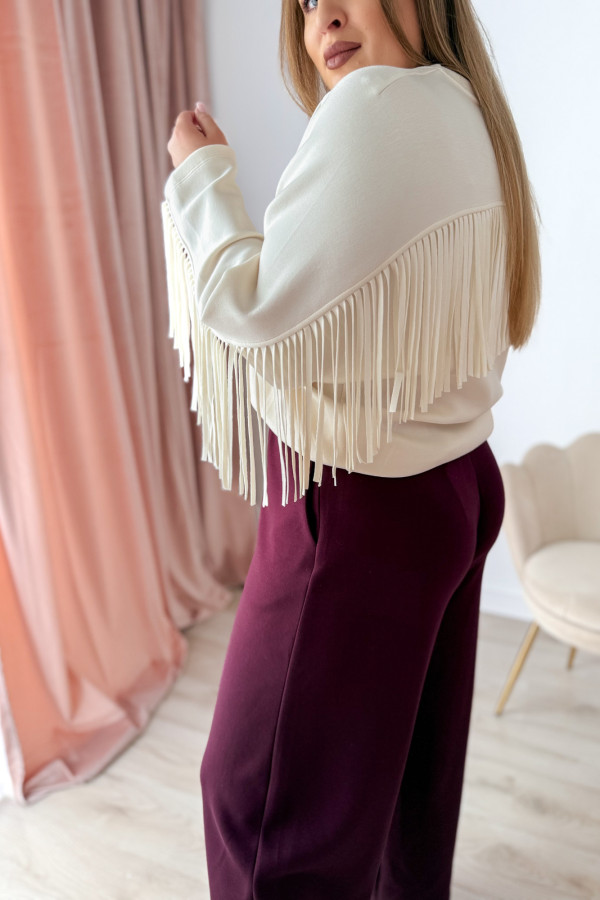 Bluza oversize z frędzlami Mireya - kremowa 5