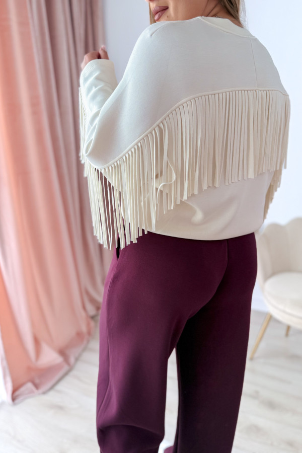 Bluza oversize z frędzlami Mireya - kremowa 6