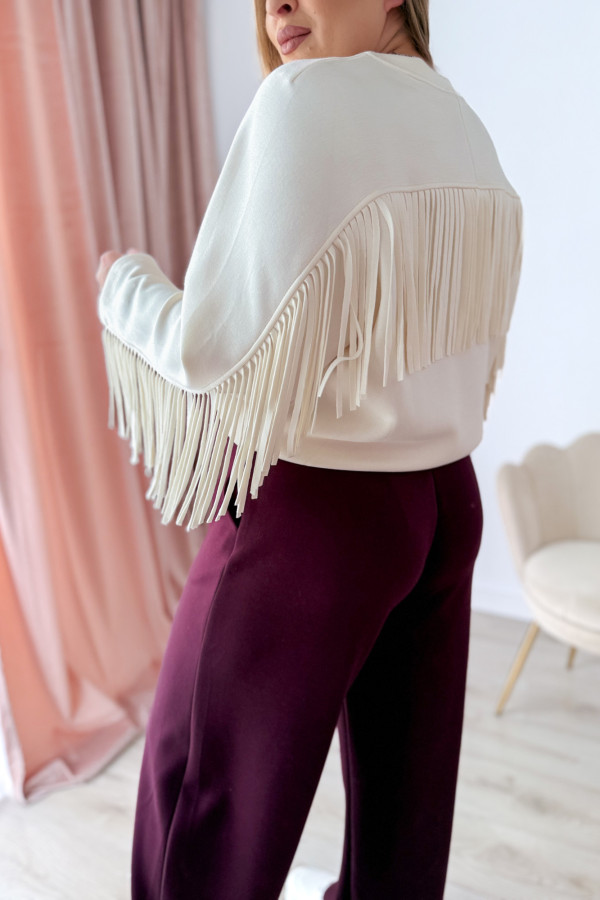 Bluza oversize z frędzlami Mireya - kremowa