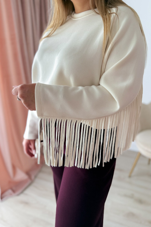 Bluza oversize z frędzlami Mireya - kremowa 7