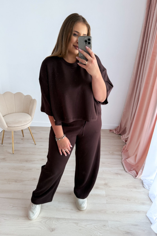 Bluzka oversize z naszywką active wear Aveline - czekolada 1