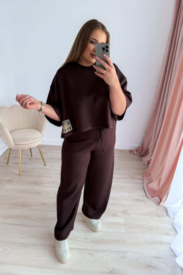 Bluzka oversize z naszywką active wear Aveline - czekolada 2