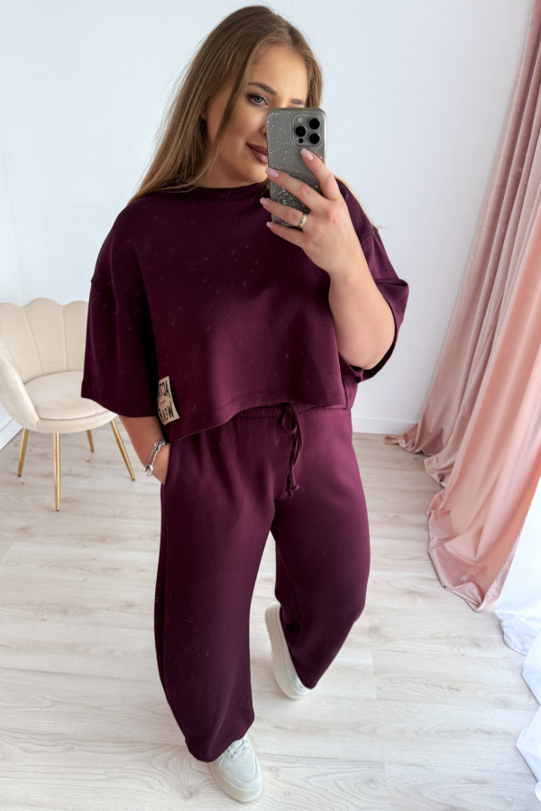 Bluzka oversize z naszywką active wear Aveline - śliwka 1