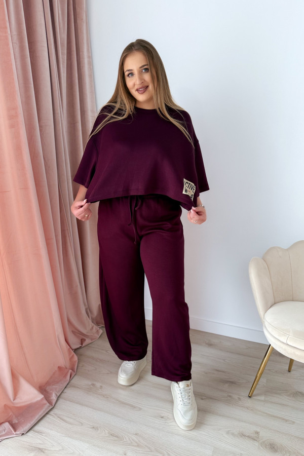Bluzka oversize z naszywką active wear Aveline - śliwka