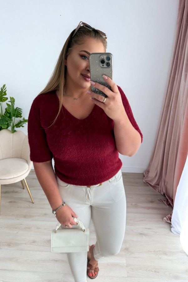 Sweter z dekoltem V Amber - bordo 1