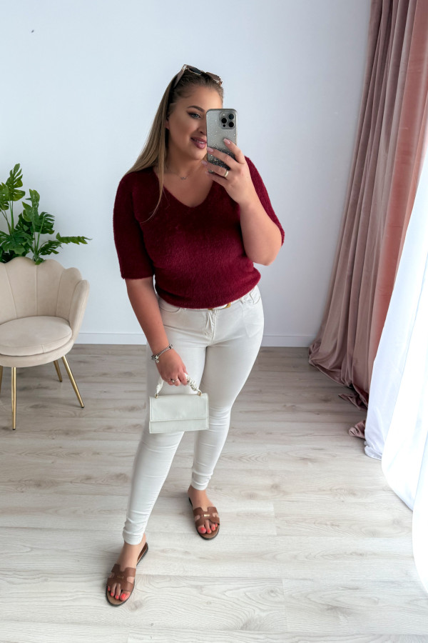 Sweter z dekoltem V Amber - bordo 2