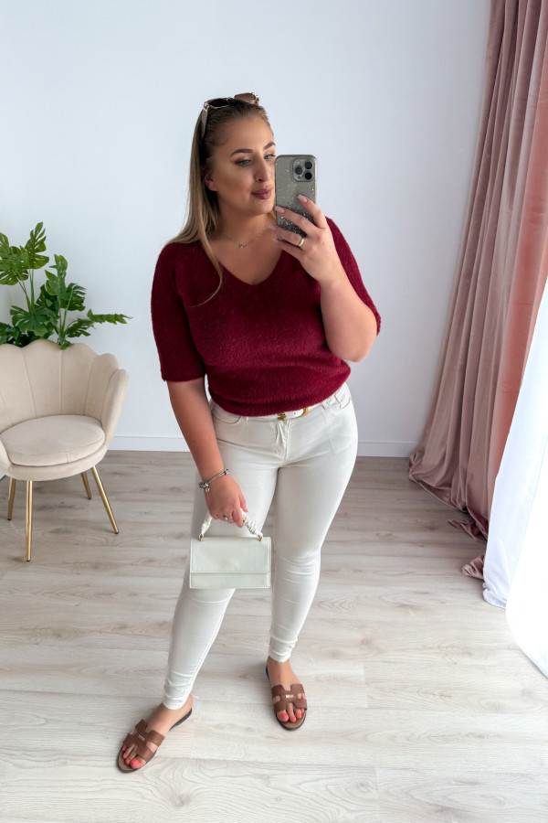Sweter z dekoltem V Amber - bordo 3