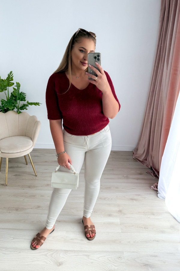 Sweter z dekoltem V Amber - bordo 4
