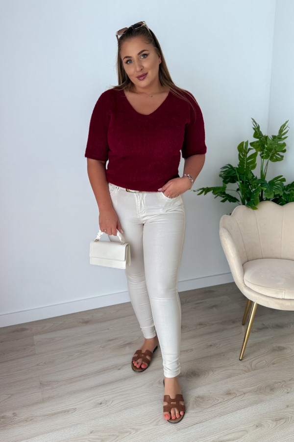 Sweter z dekoltem V Amber - bordo 5