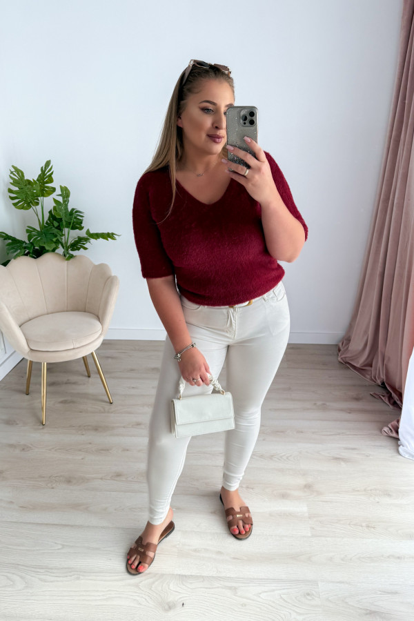 Sweter z dekoltem V Amber - bordo 6